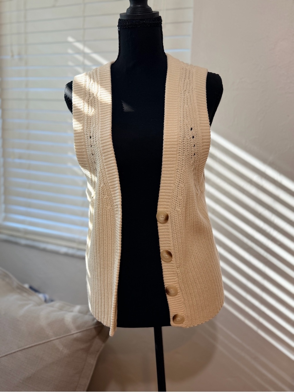 a.n.a Cream Knit Button-Front Sweater Vest